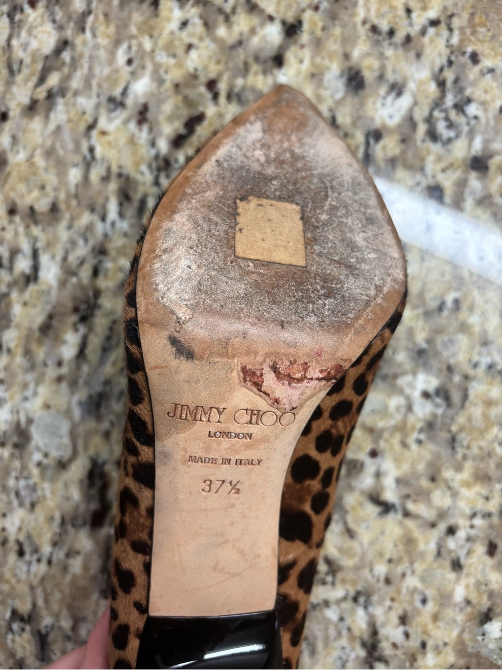 Jimmy Choo Leopard-Print Pumps with Black Patent Pointed Toe - Picture 5 of 9